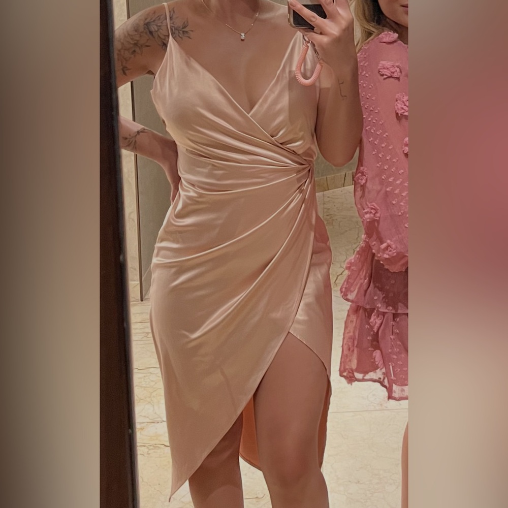 Elegant champagne Pink Satin Dress